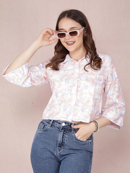 women self design collared crop shirt - 21537723 -  Standard Image - 0