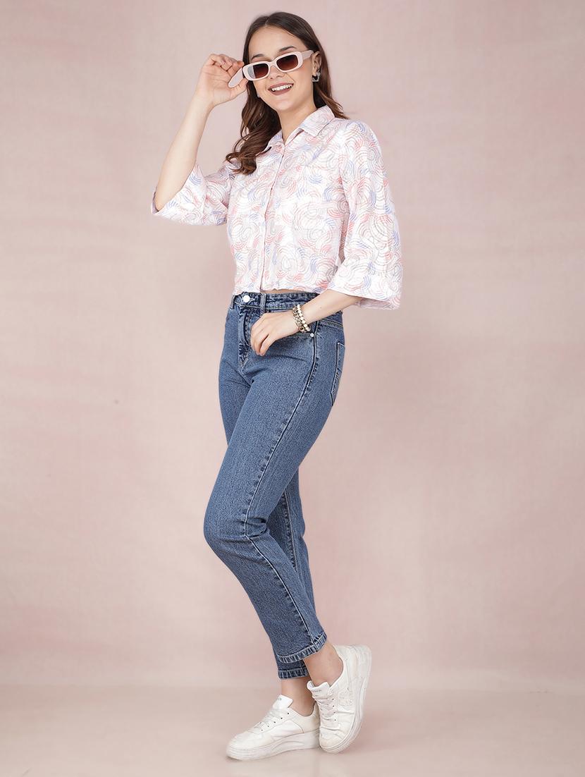 women self design collared crop shirt - 21537723 - Standard Image - 4