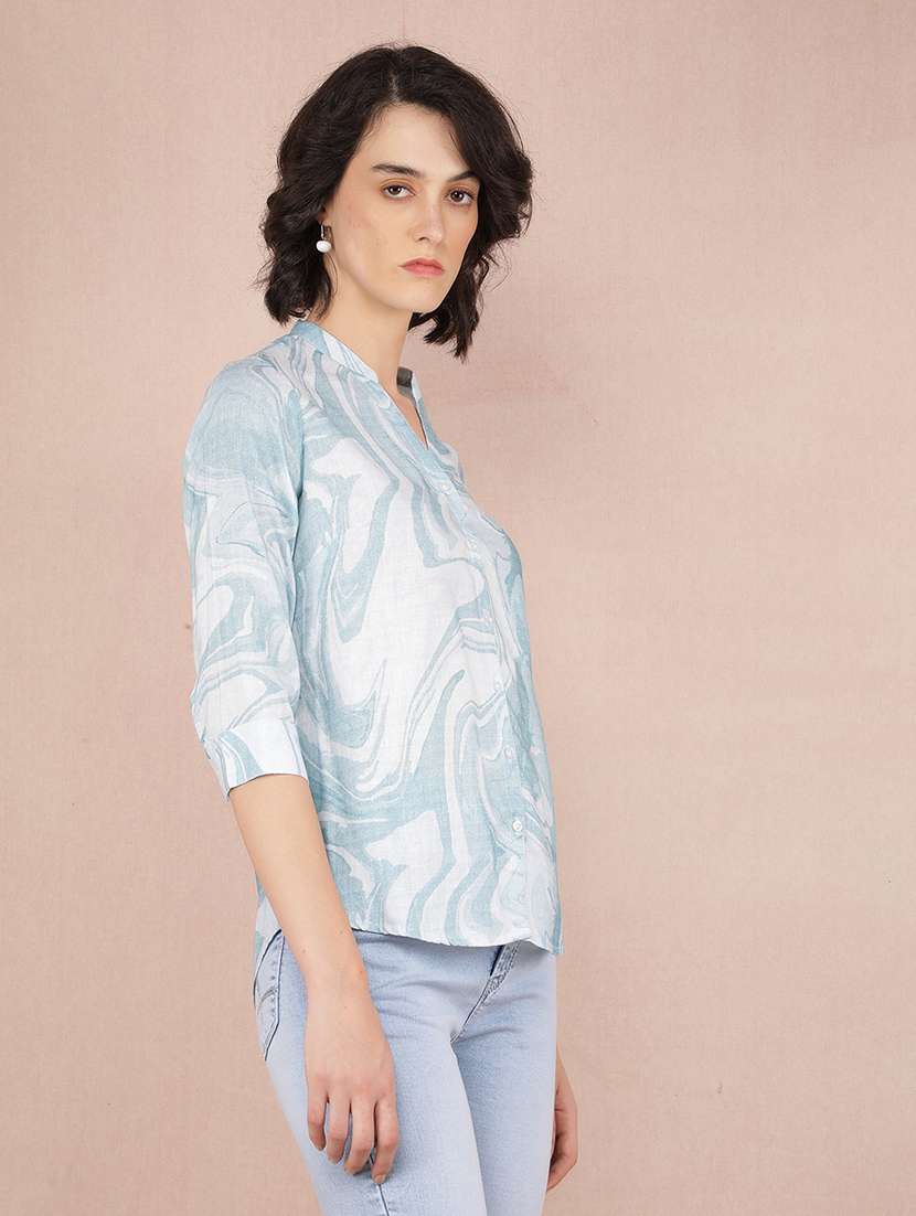 women printed mandarin neck shirt - 21537724 -  Standard Image - 1