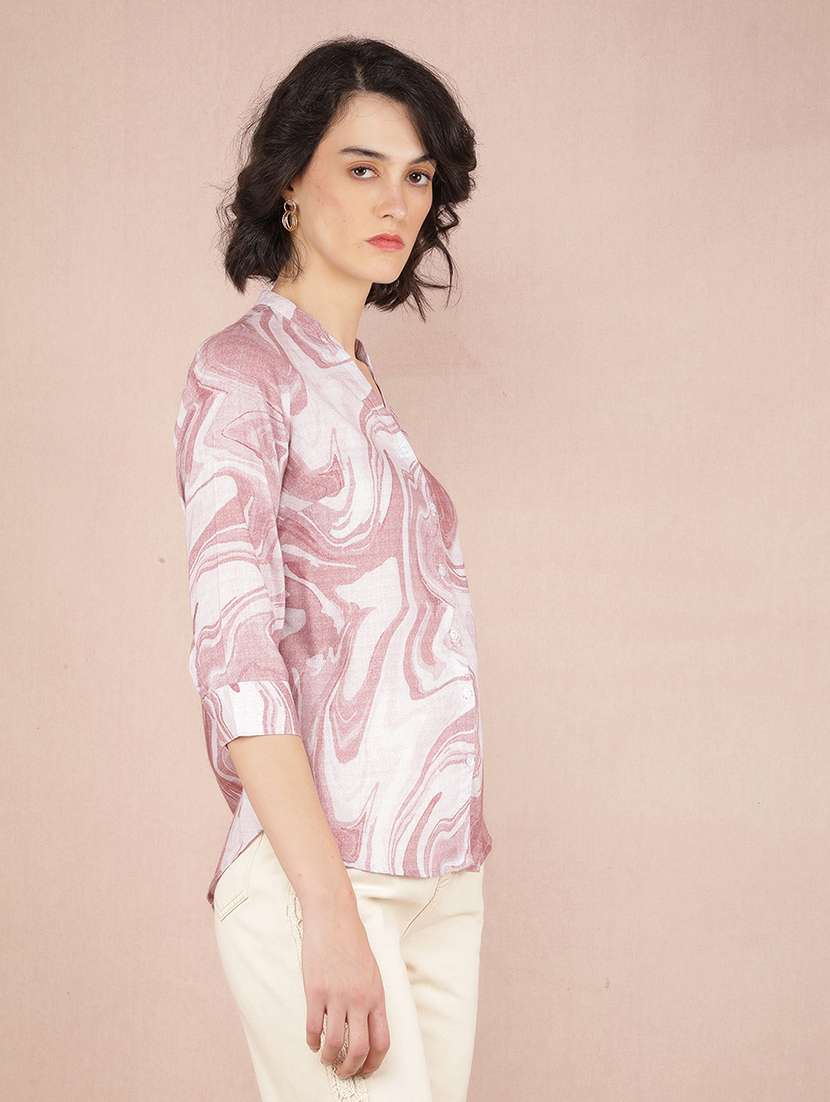 women printed mandarin neck shirt - 21537725 -  Standard Image - 1