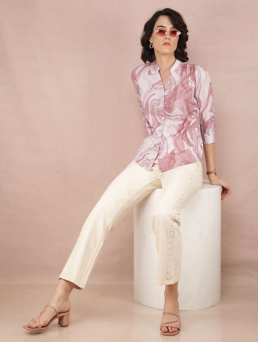 women printed mandarin neck shirt - 21537725 -  Standard Image - 4