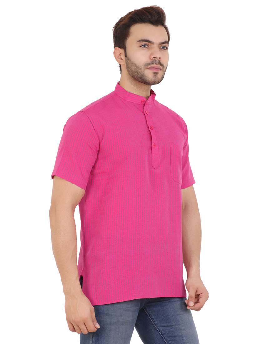 men striped mandarin neck short kurta  - 21537786 -  Standard Image - 1
