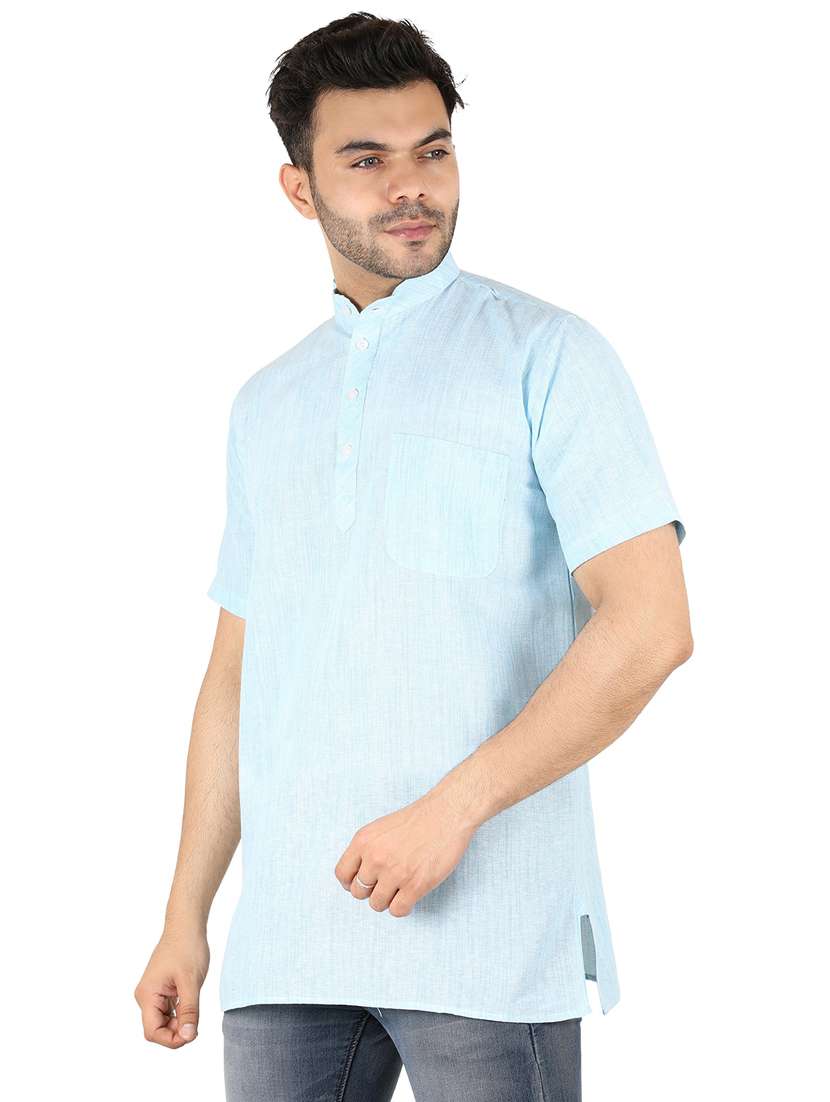 men self design mandarin neck short kurta  - 21537792 -  Standard Image - 1