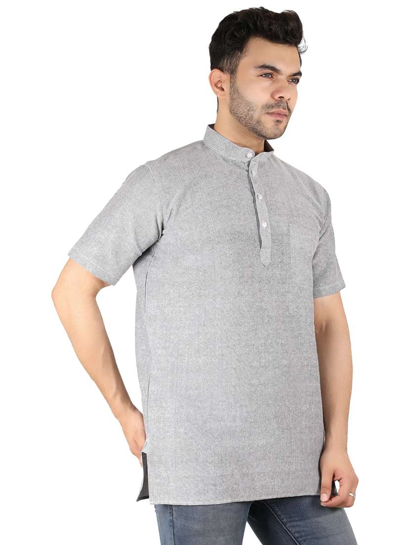 men solid mandarin neck short kurta - 21537800 - Standard Image - 1