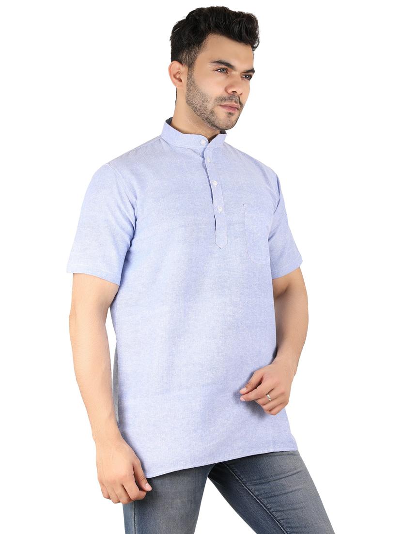men solid mandarin neck short kurta - 21537802 - Standard Image - 1