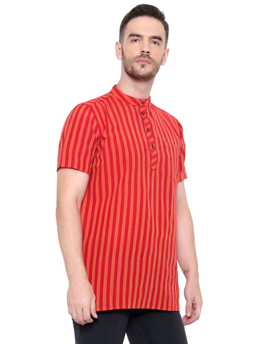 men striped mandarin neck short kurta - 21537822 - Standard Image - 1