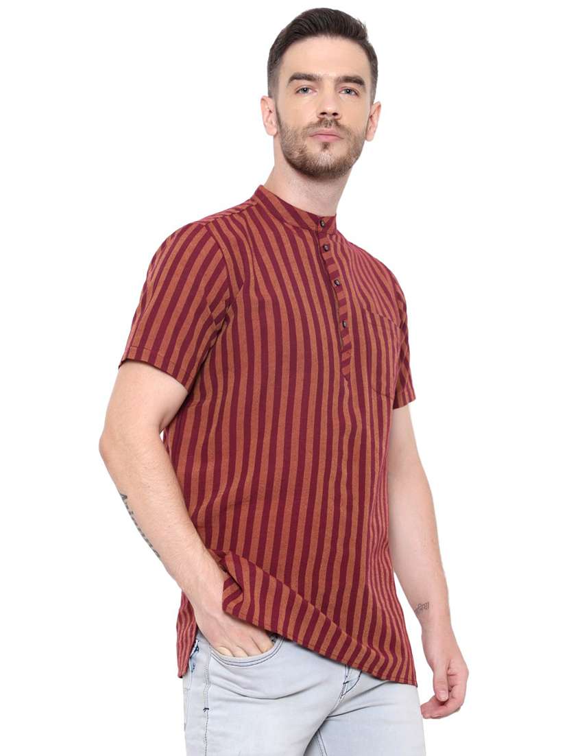 men striped mandarin neck short kurta  - 21537825 -  Standard Image - 1