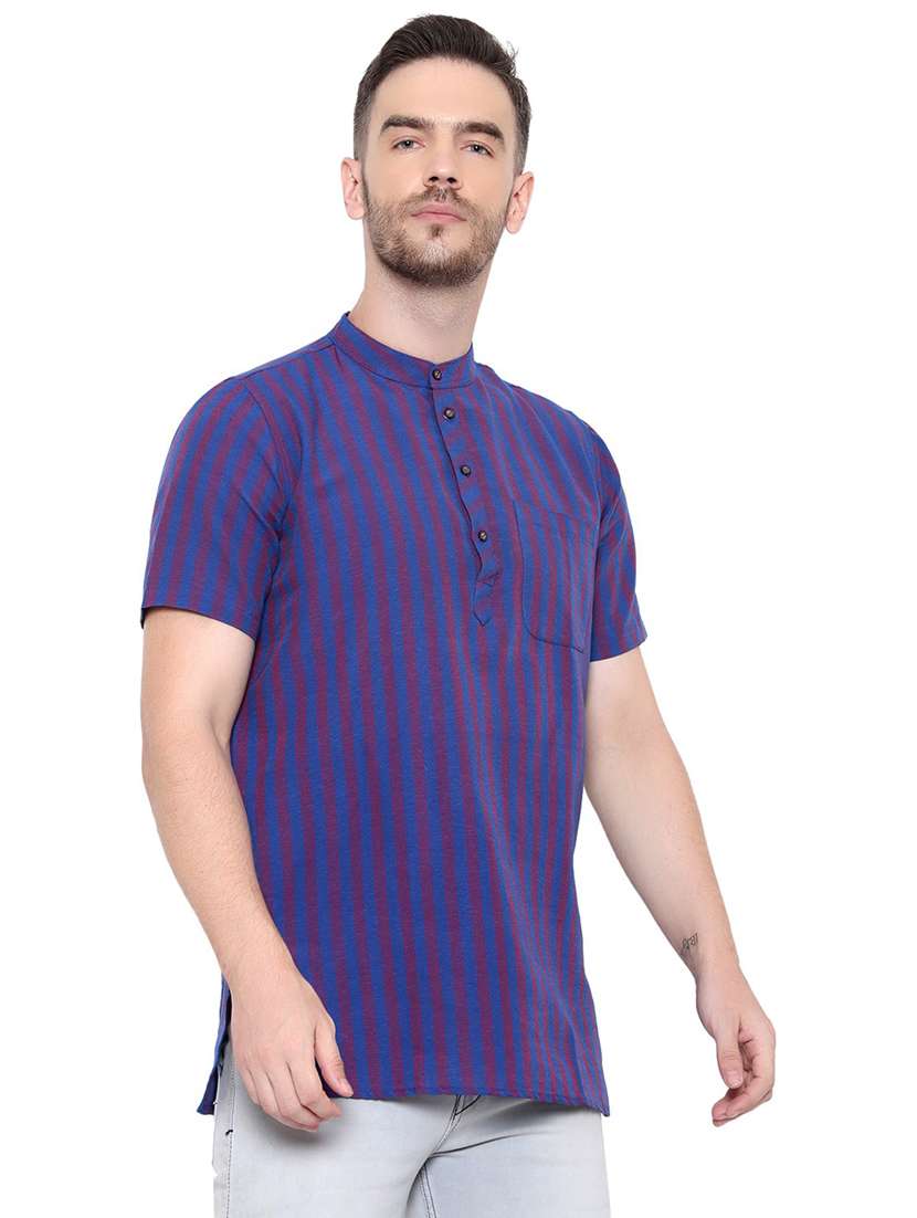 men striped mandarin neck short kurta  - 21537826 -  Standard Image - 1