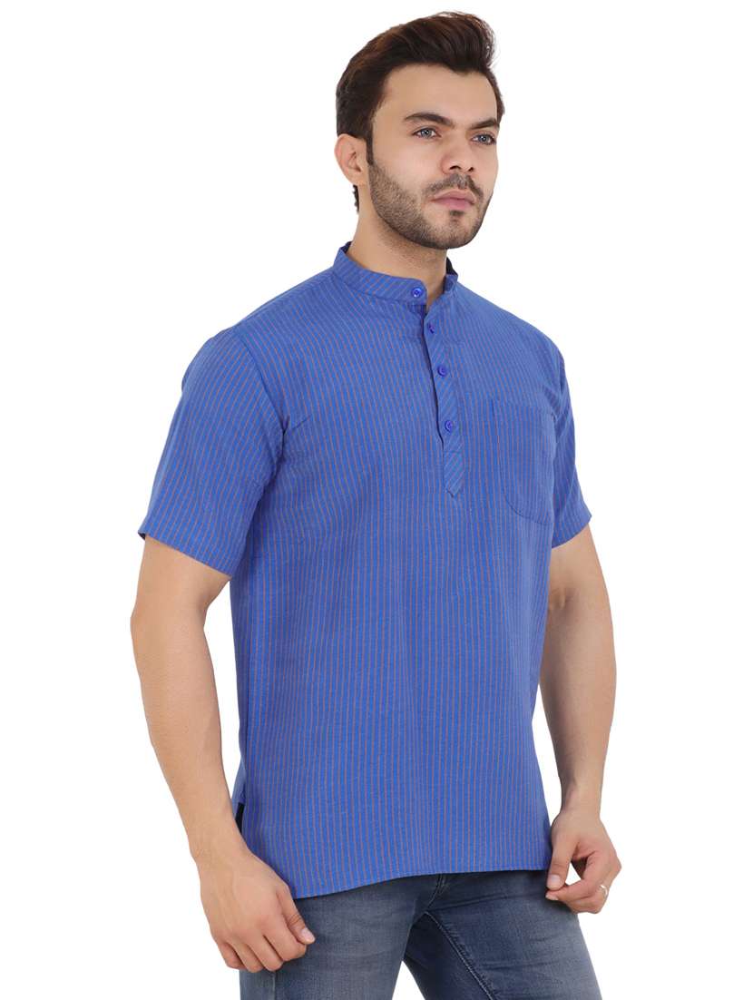 men striped mandarin neck short kurta  - 21537834 -  Standard Image - 1