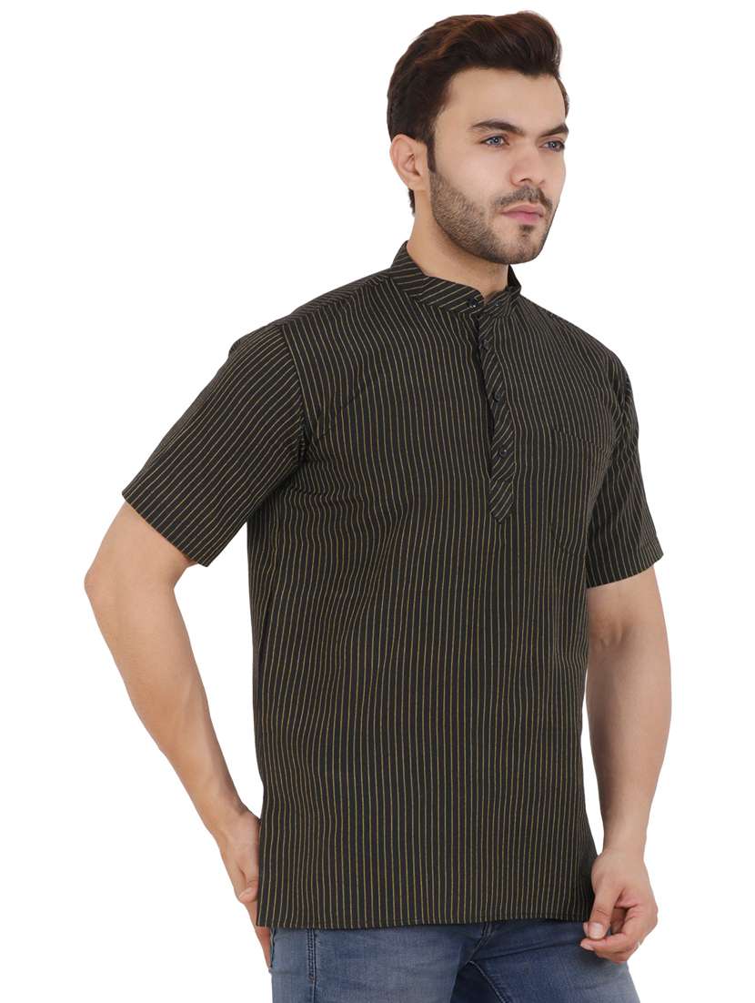 men striped mandarin neck short kurta  - 21537835 -  Standard Image - 1