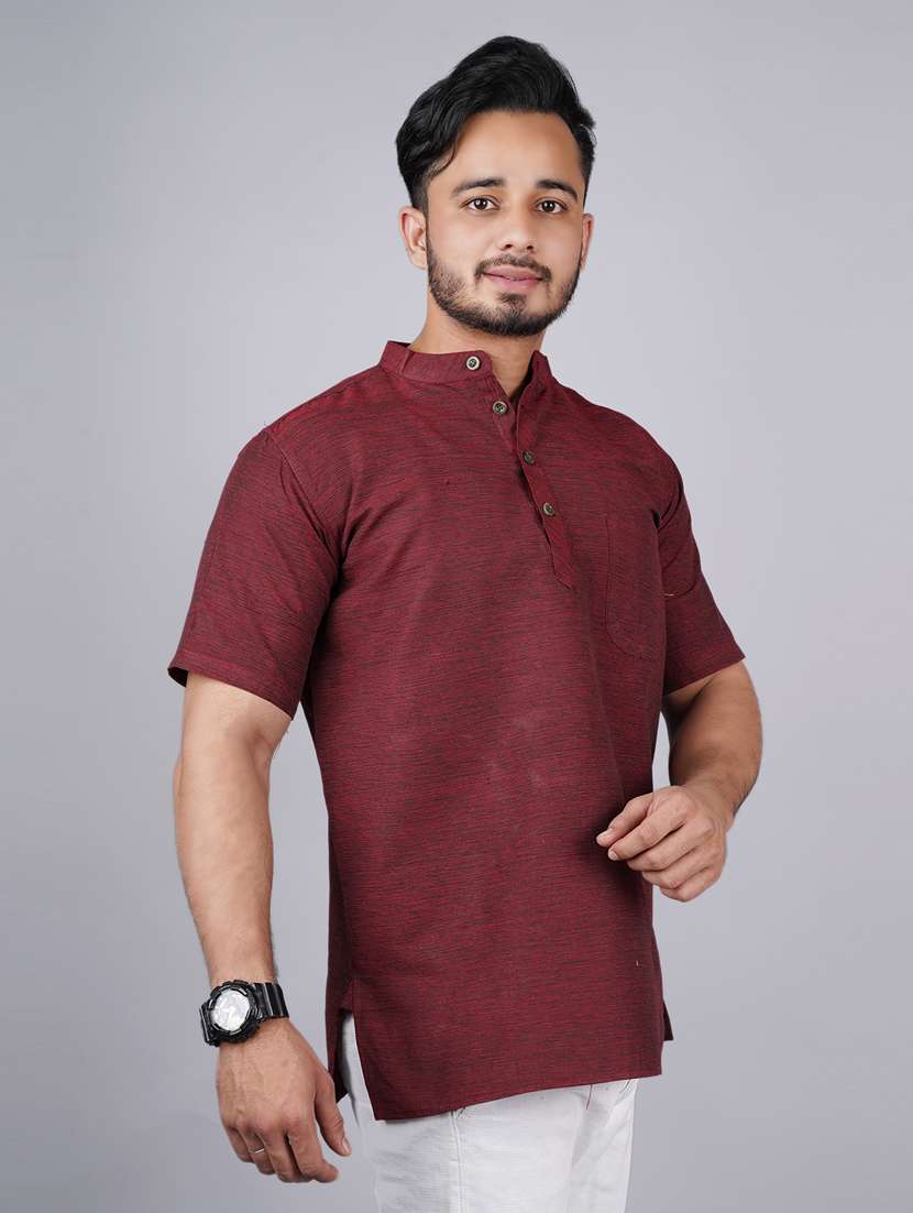 men self design mandarin neck short kurta  - 21537836 -  Standard Image - 1