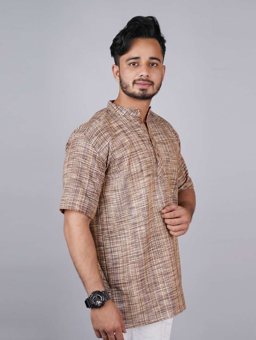 men self design mandarin neck short kurta  - 21537842 -  Standard Image - 1