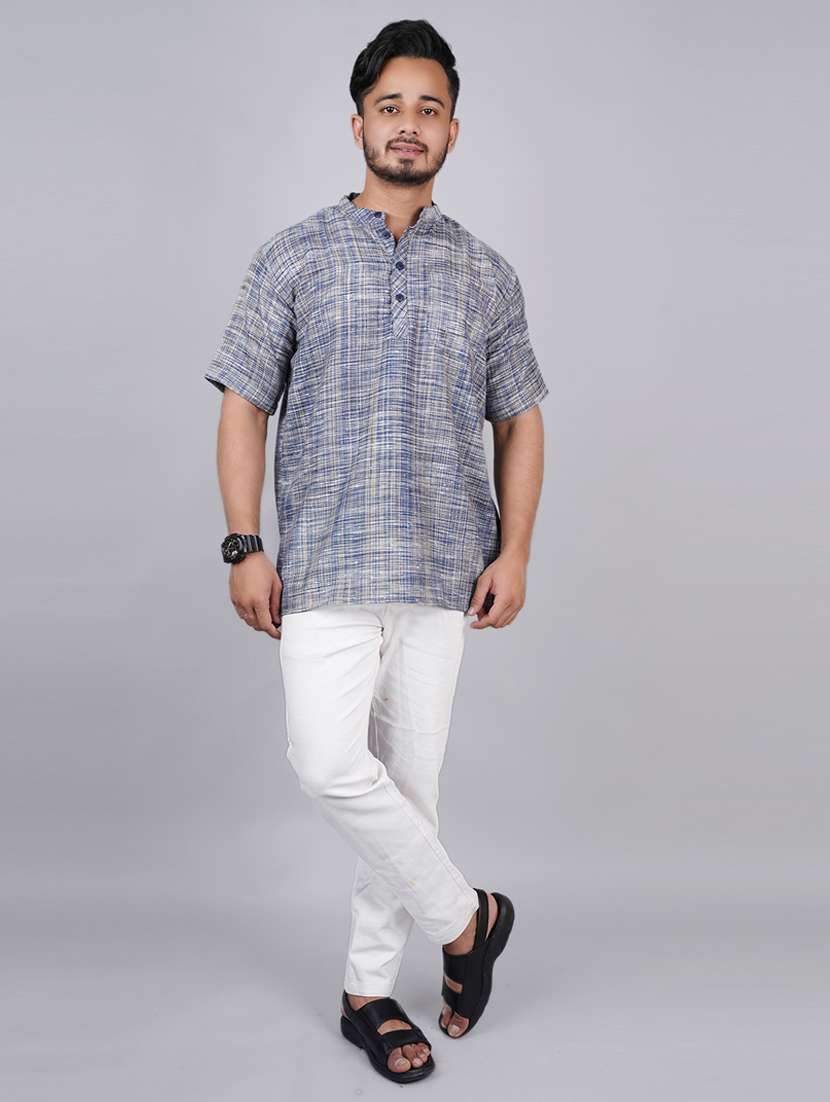 men self design mandarin neck short kurta  - 21537843 -  Standard Image - 4