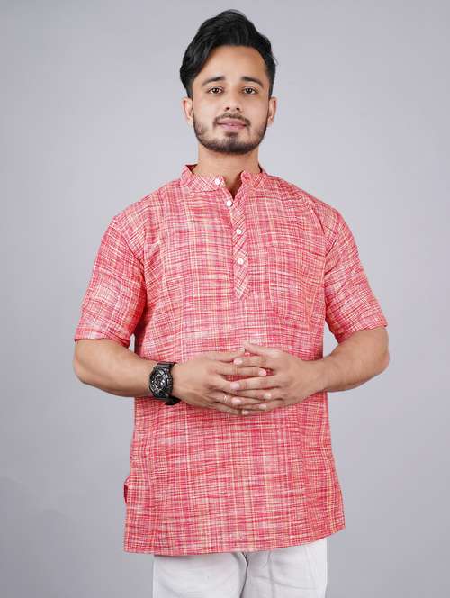 men self design mandarin neck short kurta 