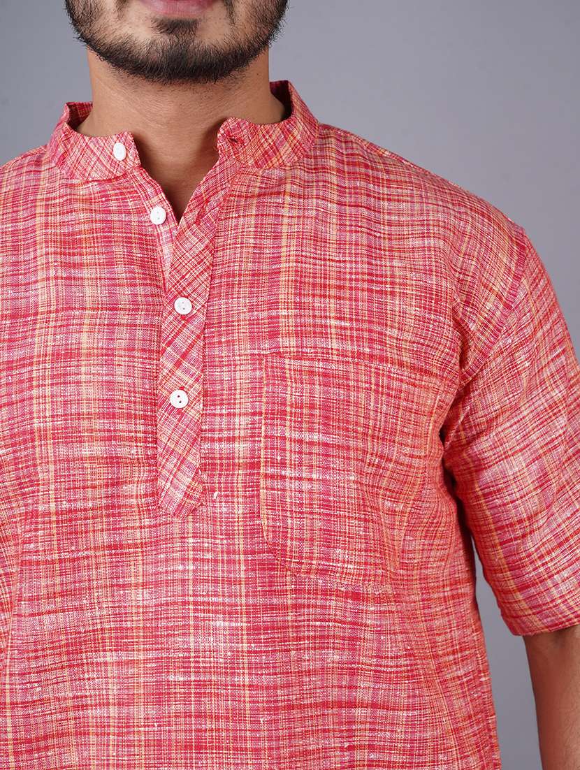 men self design mandarin neck short kurta - 21537845 - Standard Image - 4