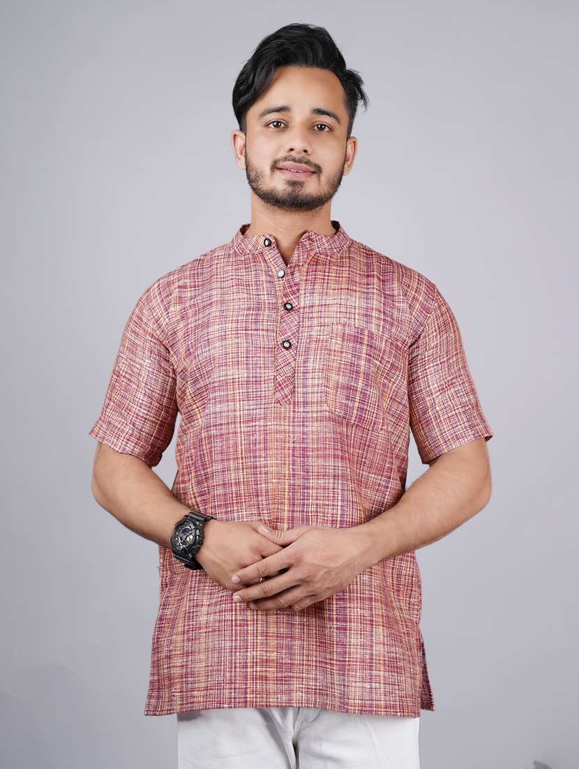 men self design mandarin neck short kurta 