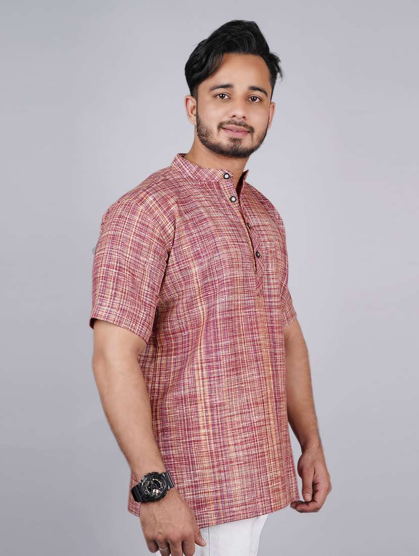 men self design mandarin neck short kurta  - 21537846 -  Standard Image - 1