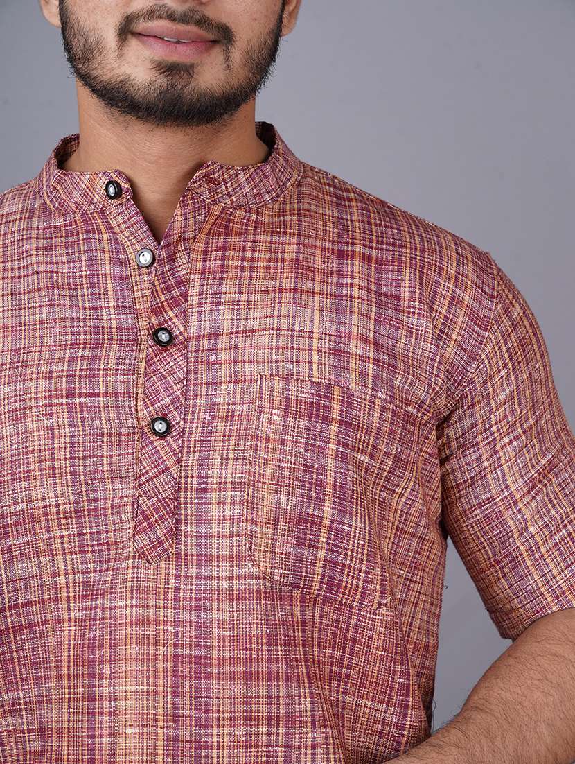 men self design mandarin neck short kurta  - 21537846 -  Standard Image - 4