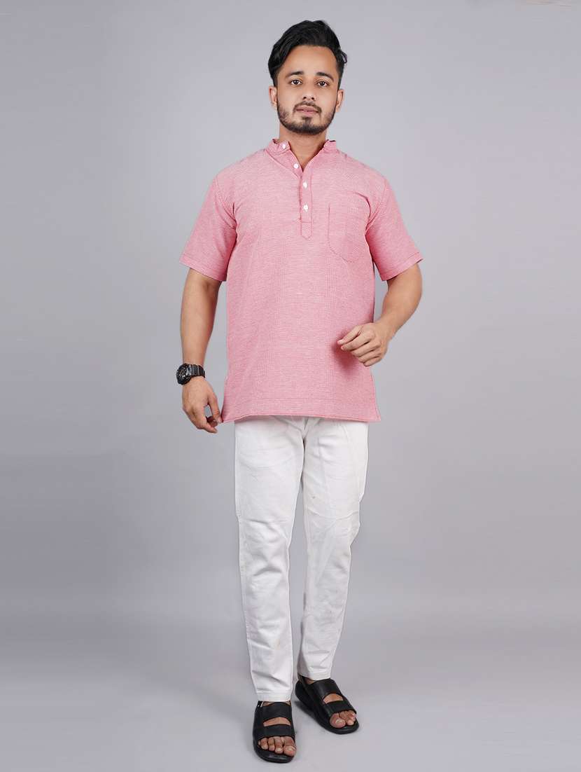 men self design mandarin neck short kurta  - 21537850 -  Standard Image - 4