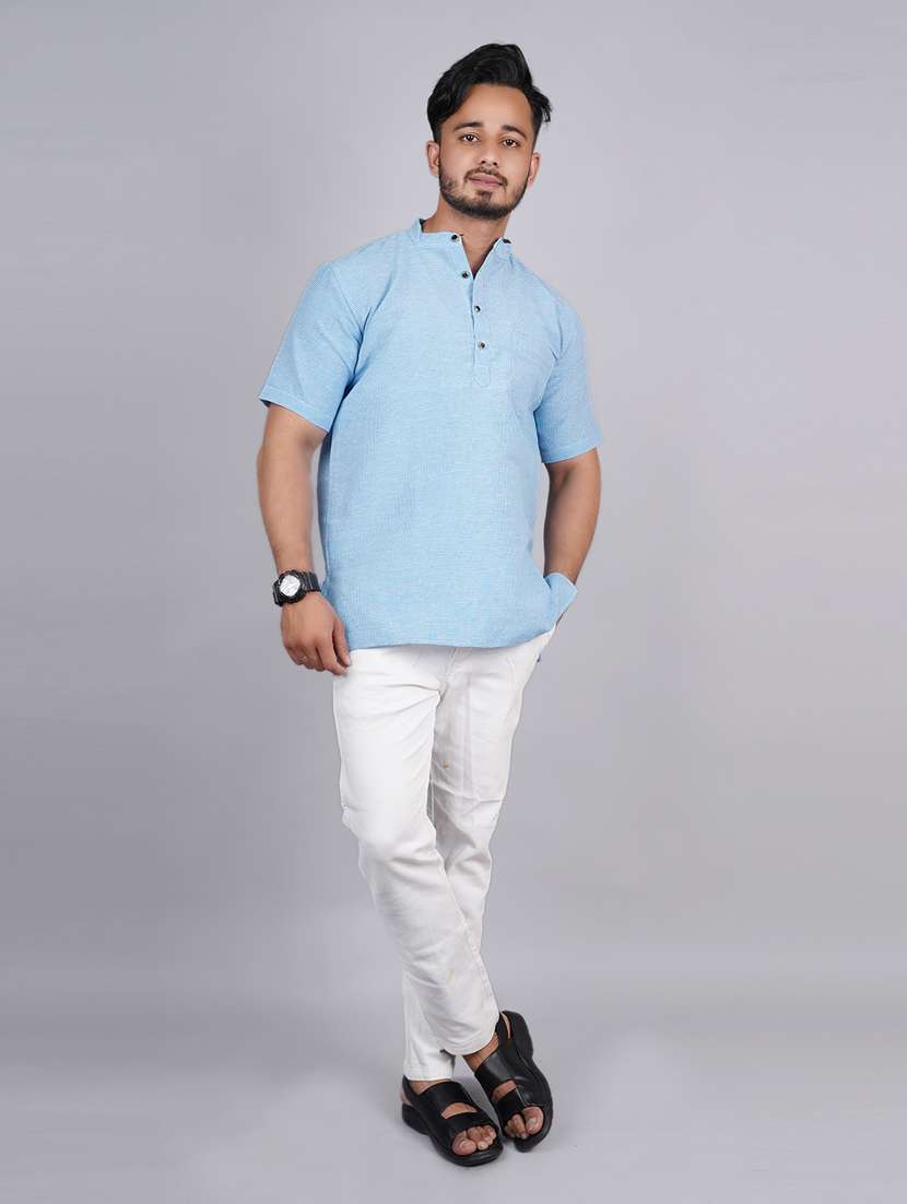 men solid mandarin neck short kurta  - 21537851 -  Standard Image - 4