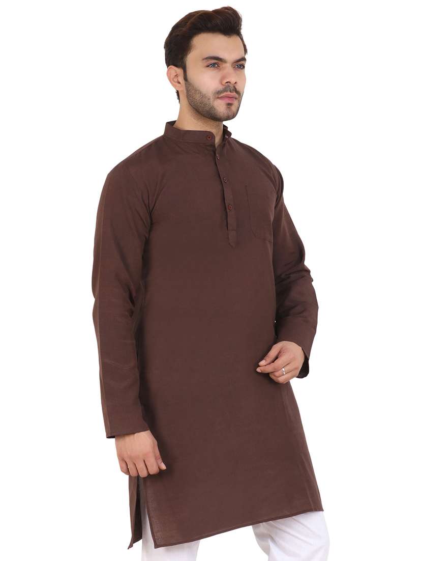 men solid mandarin neck long kurta - 21537912 -  Standard Image - 1
