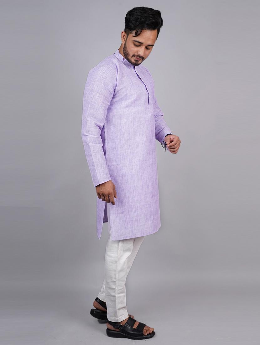 men solid mandarin neck long kurta - 21537914 - Standard Image - 1