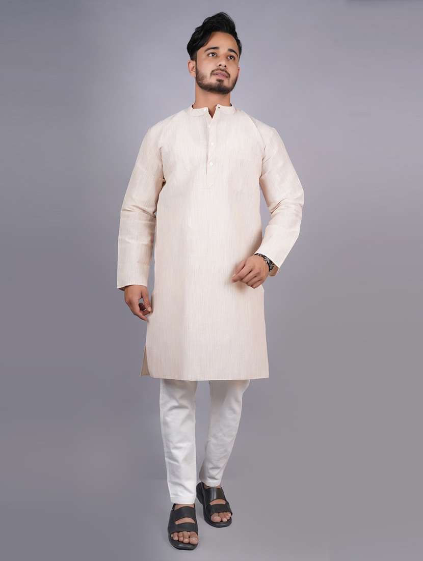 men solid mandarin neck long kurta