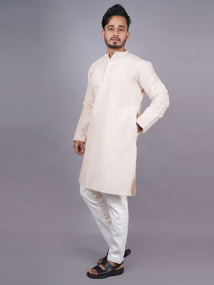 men solid mandarin neck long kurta - 21537915 -  Standard Image - 1