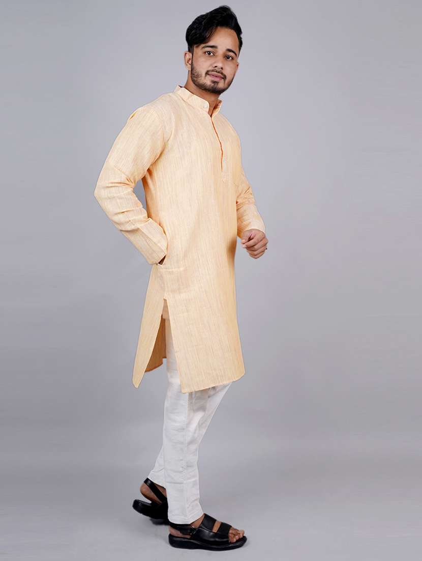 men melange mandarin neck long kurta - 21537916 -  Standard Image - 1