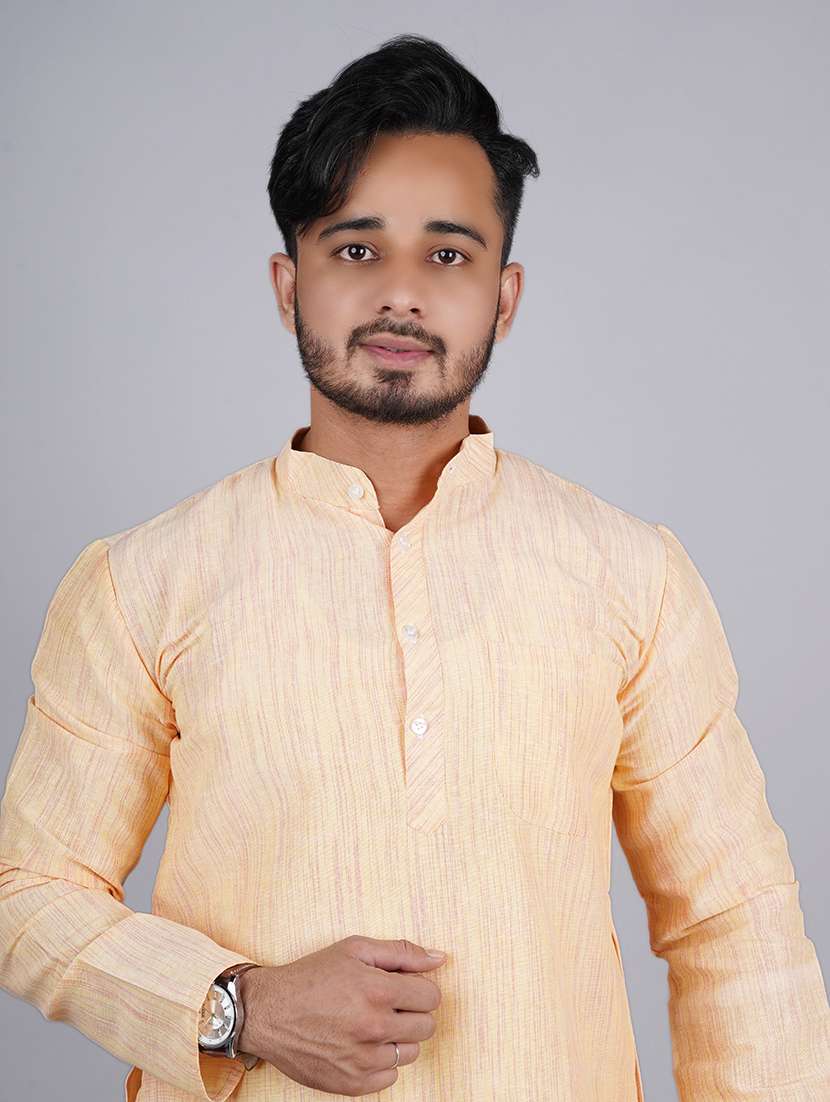 men melange mandarin neck long kurta - 21537916 -  Standard Image - 4