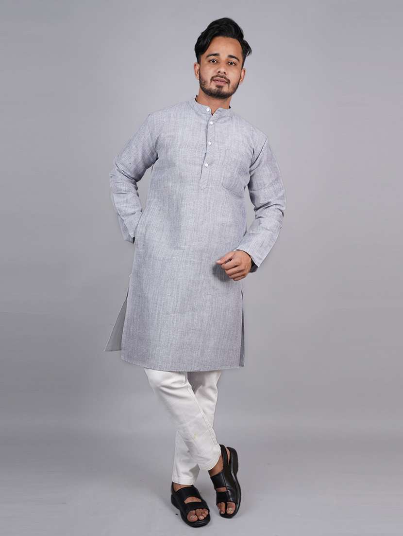 men solid mandarin neck long kurta