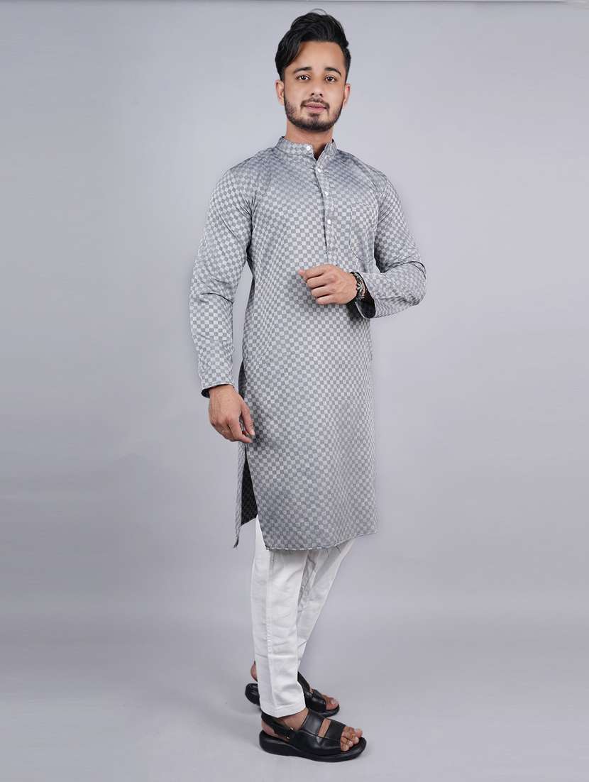 men printed mandarin neck long kurta - 21537923 -  Standard Image - 1
