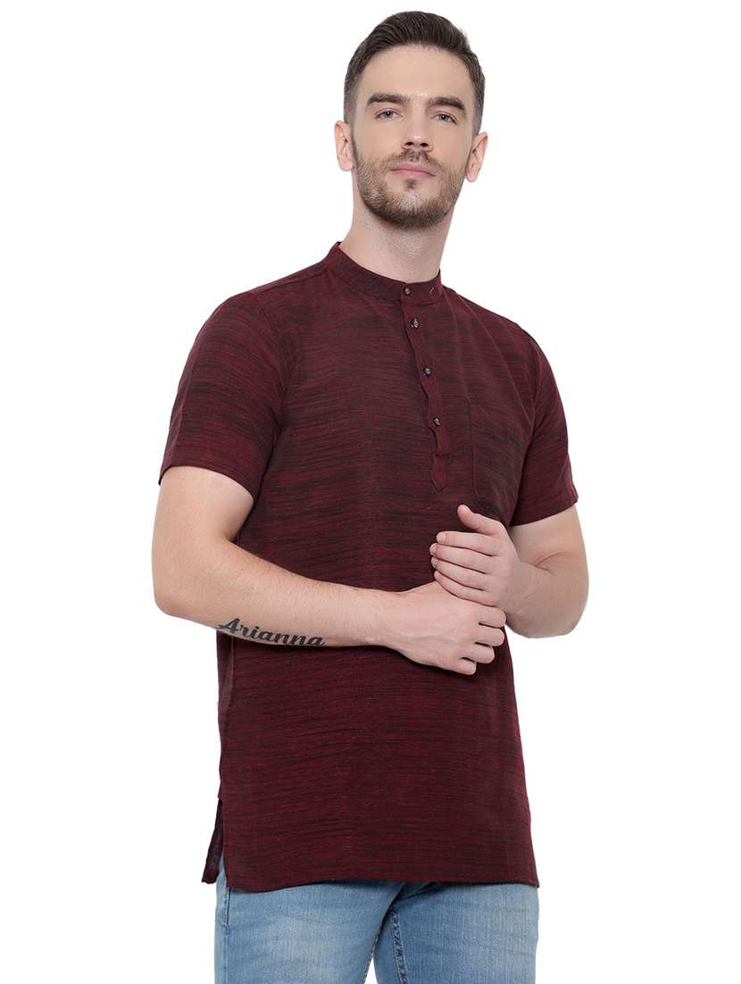 men self design mandarin neck short sleeve short kurta - 21537930 -  Standard Image - 1