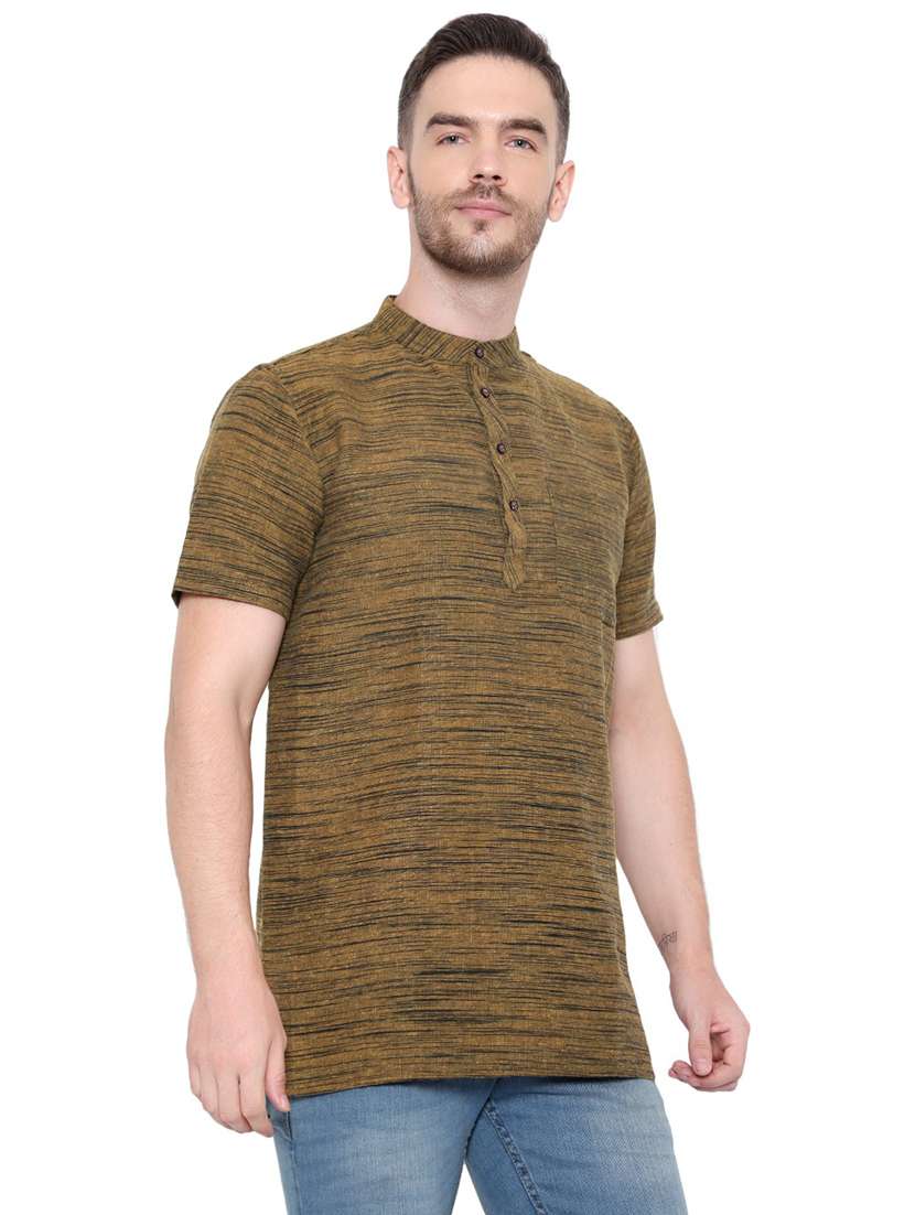 men self design mandarin neck short sleeve short kurta - 21537931 -  Standard Image - 1