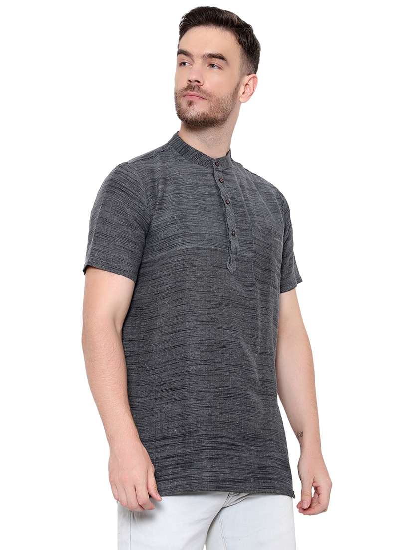 men self design mandarin neck short sleeve short kurta - 21537932 -  Standard Image - 1