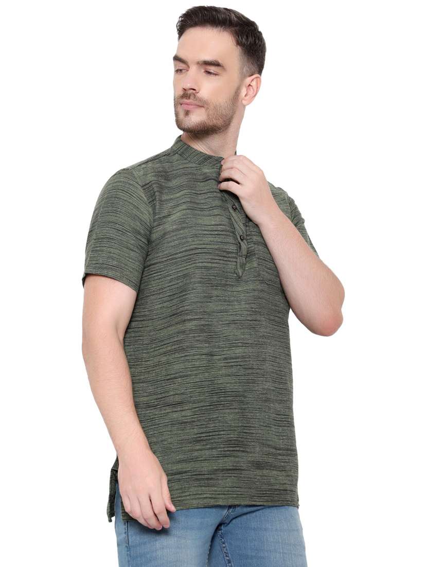 men self design mandarin neck short sleeve short kurta - 21537933 -  Standard Image - 1