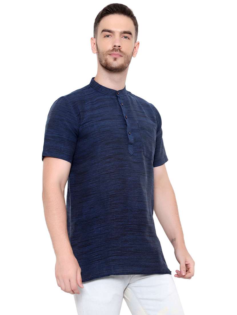 men self design mandarin neck short sleeve short kurta - 21537934 -  Standard Image - 1