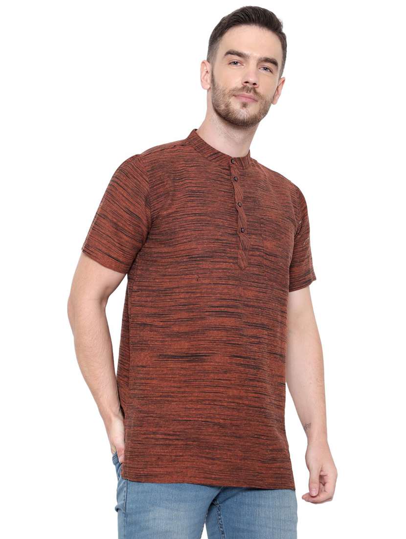 men self design mandarin neck short sleeve short kurta - 21537935 -  Standard Image - 1
