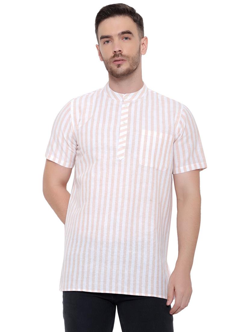 men striped mandarin neck short sleeve short kurta - 21537939 - Zoom Image - 0