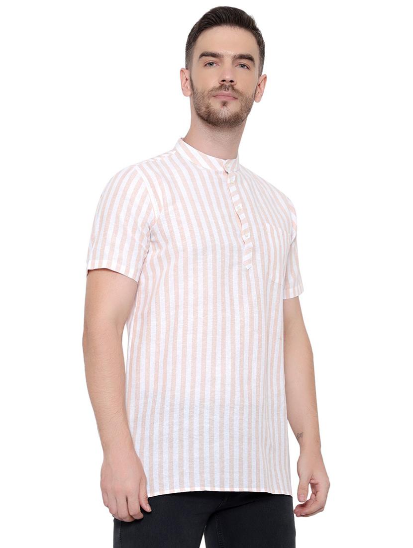 men striped mandarin neck short sleeve short kurta - 21537939 - Standard Image - 1