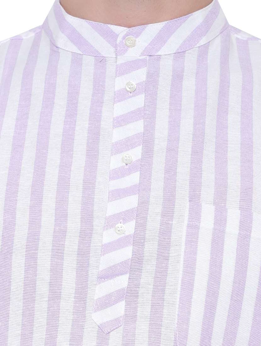 men striped mandarin neck short sleeve short kurta - 21537940 -  Standard Image - 4