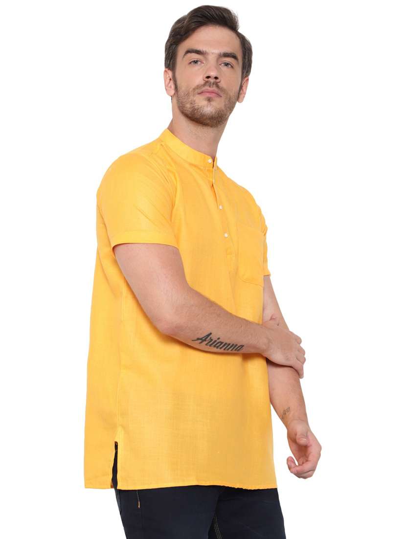 men solid mandarin neck short sleeve short kurta - 21537951 -  Standard Image - 1