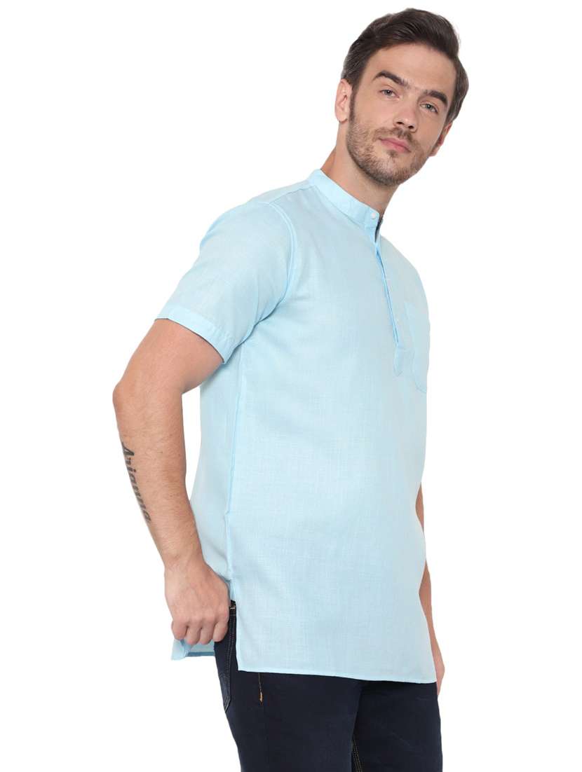 men solid mandarin neck short sleeve short kurta - 21537954 -  Standard Image - 1