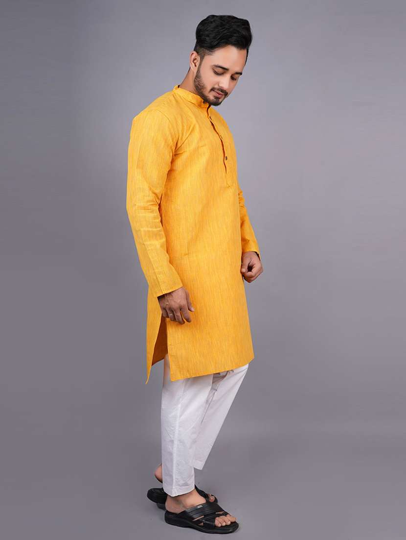 men yellow solid long sleeves kurta - 21537961 -  Standard Image - 1