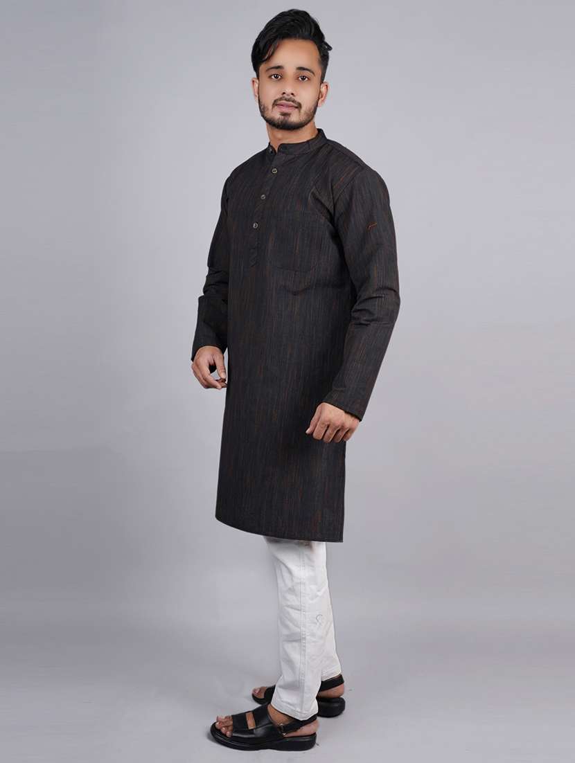 men melange long sleeves kurta - 21537962 -  Standard Image - 1