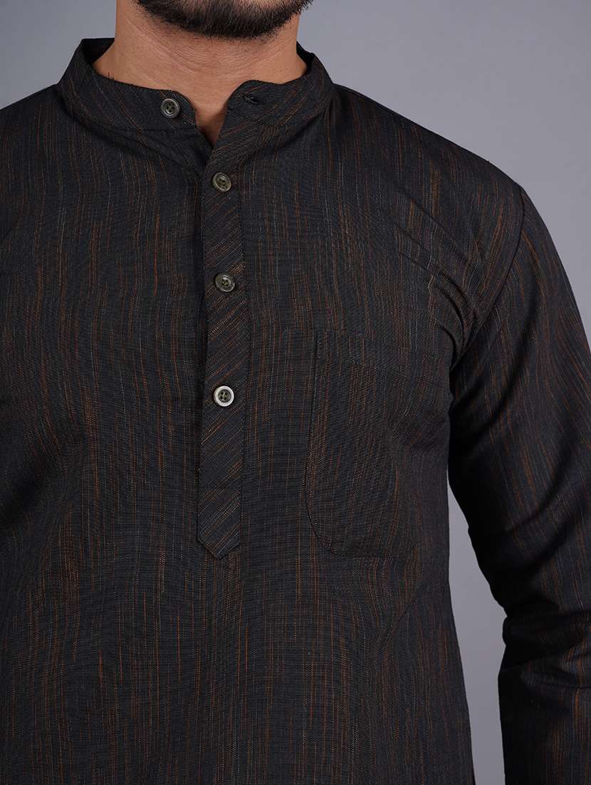 men melange long sleeves kurta - 21537962 -  Standard Image - 4