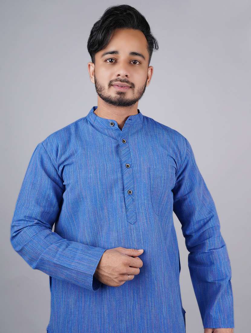 men melange long sleeves kurta - 21537964 - Standard Image - 4