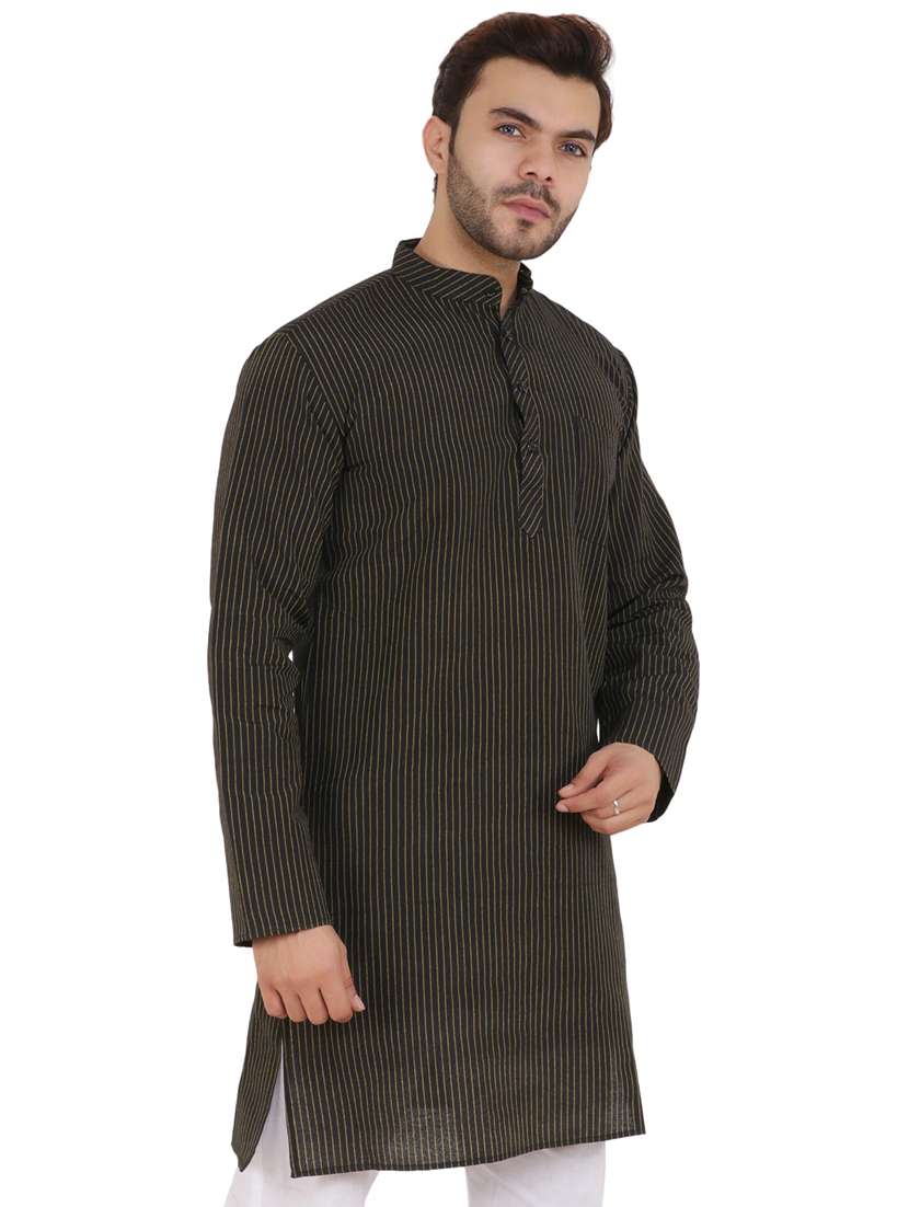 black cotton blend short  kurta - 21537986 -  Standard Image - 1