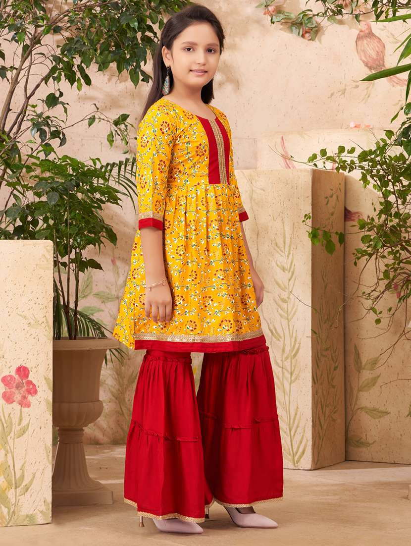 girls printed round neck kurta sharara set - 21538312 -  Standard Image - 1