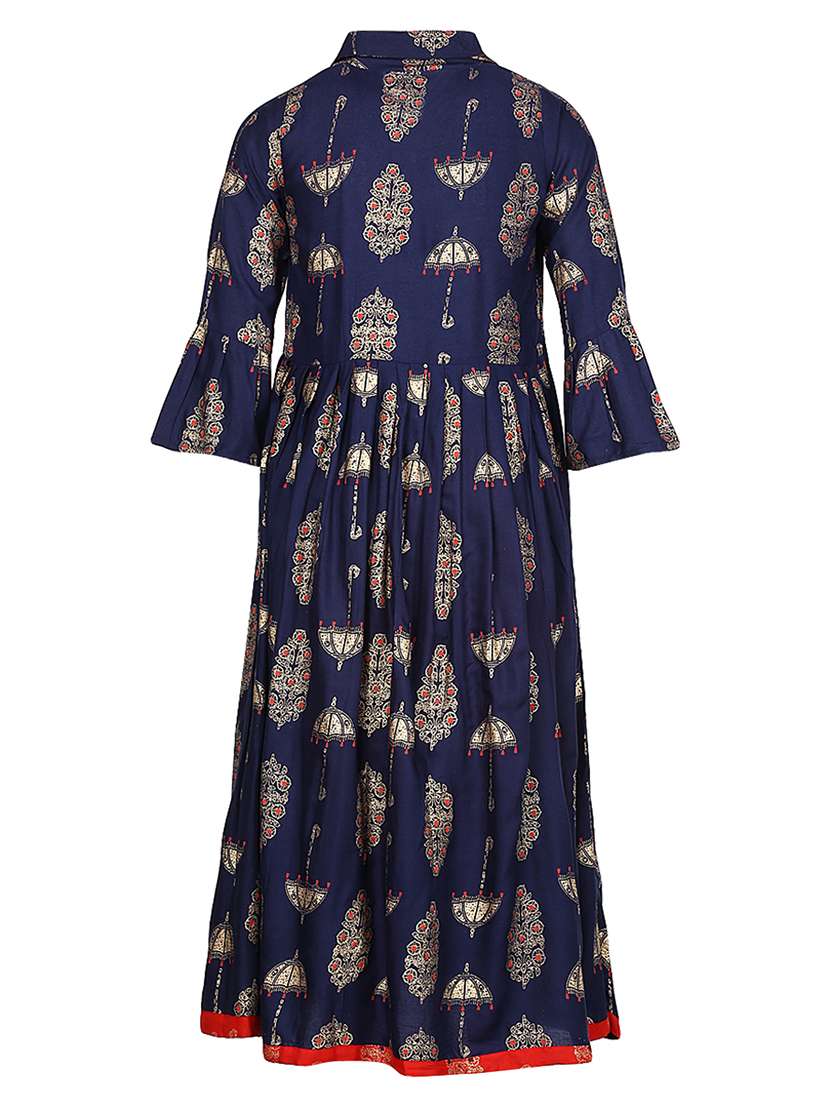 girls printed collared long flared kurti - 21538406 -  Standard Image - 1